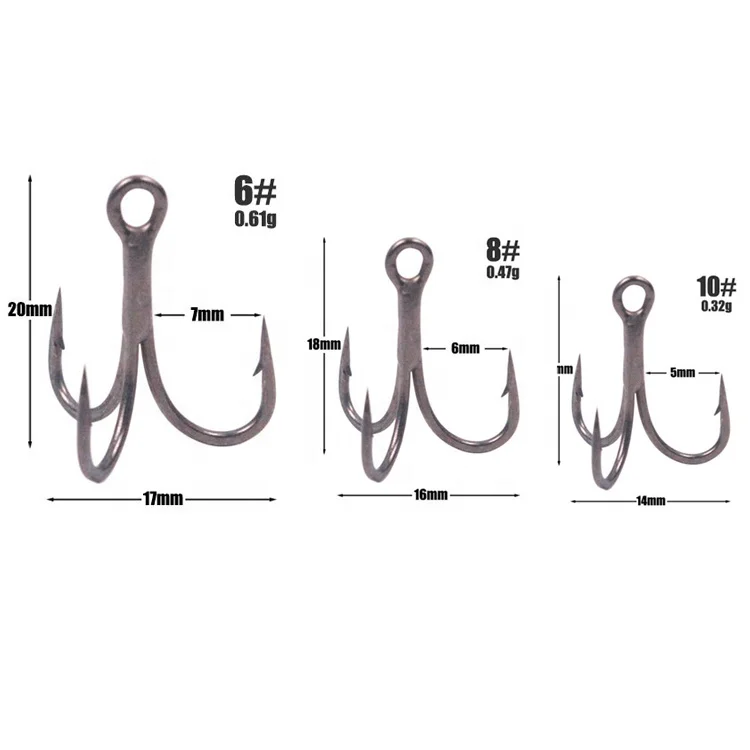 Fishing Treble Hooks 3X Strong Sharp Round Bend 6/8/10 Treblehook for Lures Baits Saltwater Fishing