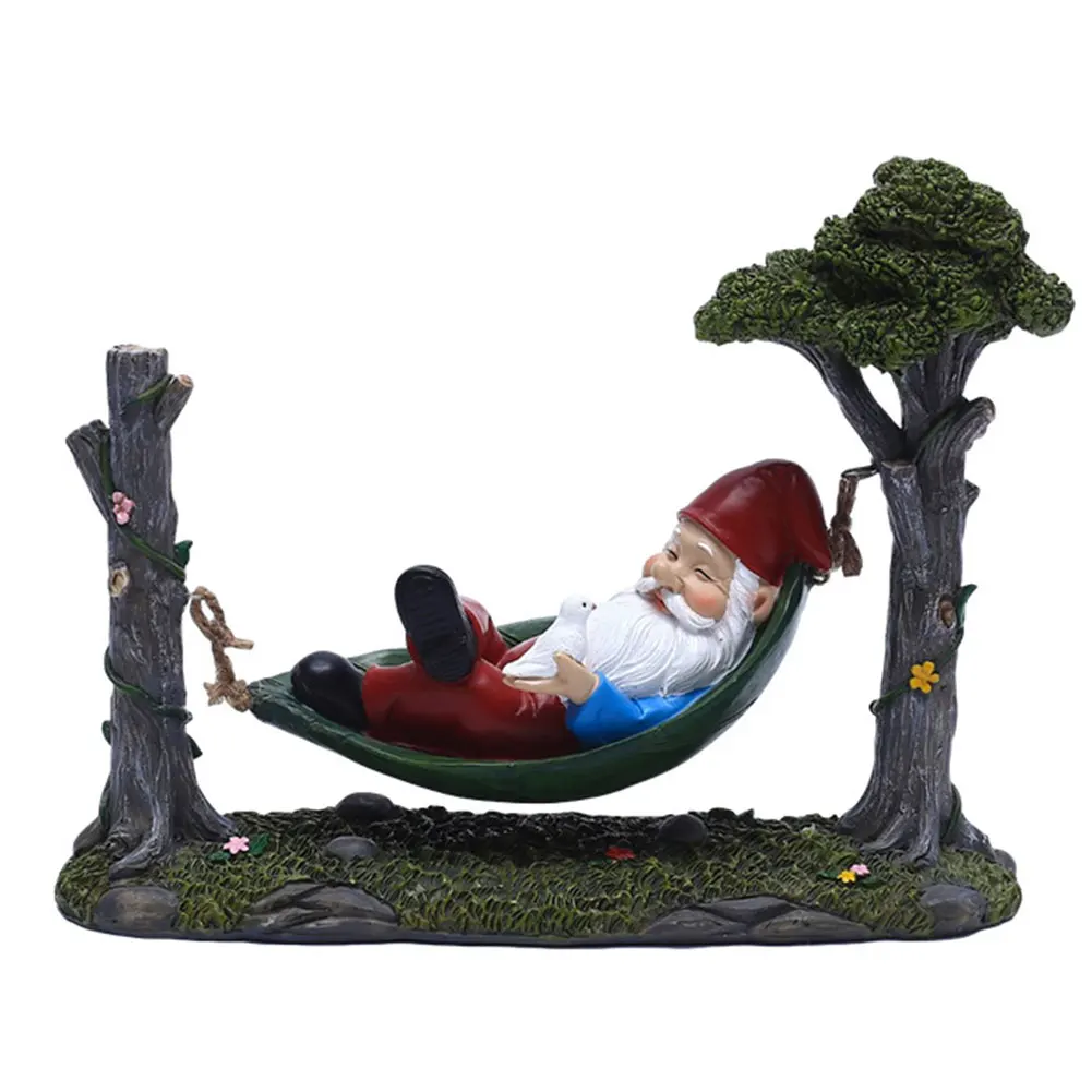 Garden Gnome Statue Hammock Dwarf Figurine Resin Craft Ornament for Fairy Decoration
