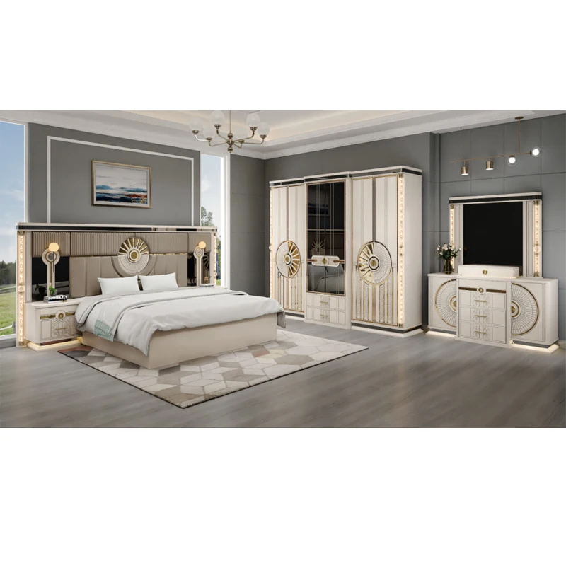 King Size modern bed factory direct design Luxury 5pcs bedroom furniture