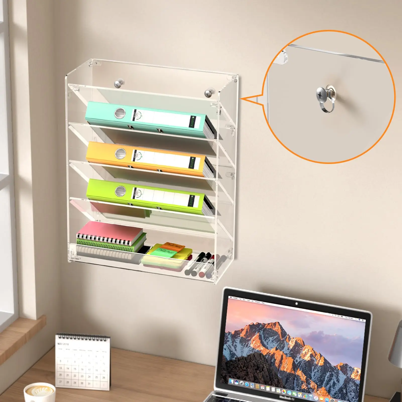 Wall Mount File Holder Organizer 5 Tier Vertical Wall Hanging Mail Document Organizer  Magazine Literature Rack with Flat Tray