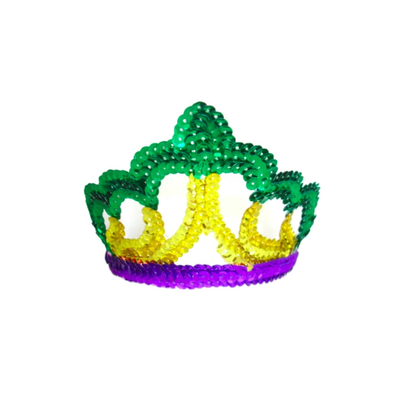 Aishion Party & Event Supplies Carnival Party Parade Gold Green Purple Sequin Tiara for Mardi Gras