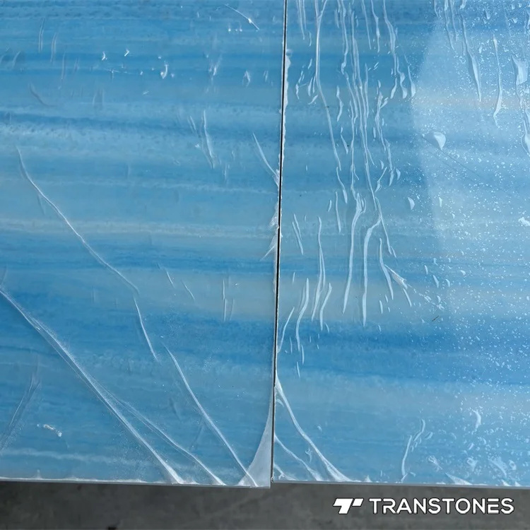 New Design Continue Veins Artificial Onyx Polished Translucent Blue Alabaster Wall Panel