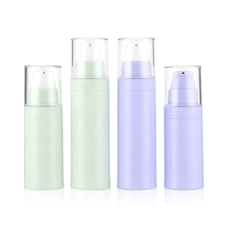 cosmetic luxury airless lotion bottle 30ml 50ml green purple airless pump bottles sets with lid for skin care packaging