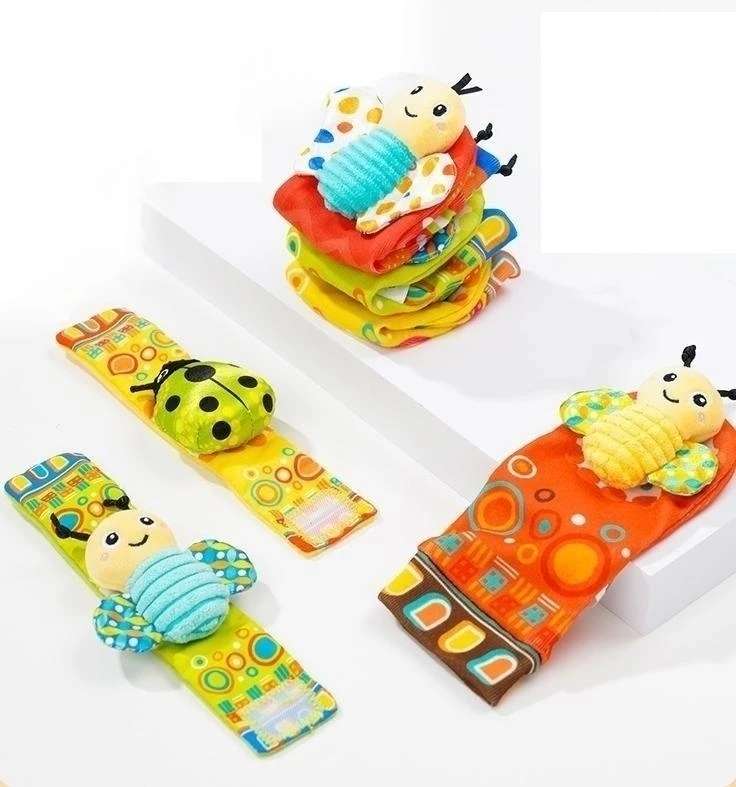 Sozzy Cute 4pcs/set  Baby Infant Rattle Socks Toys Kids Foot Finders And Wrist Rattle Toys
