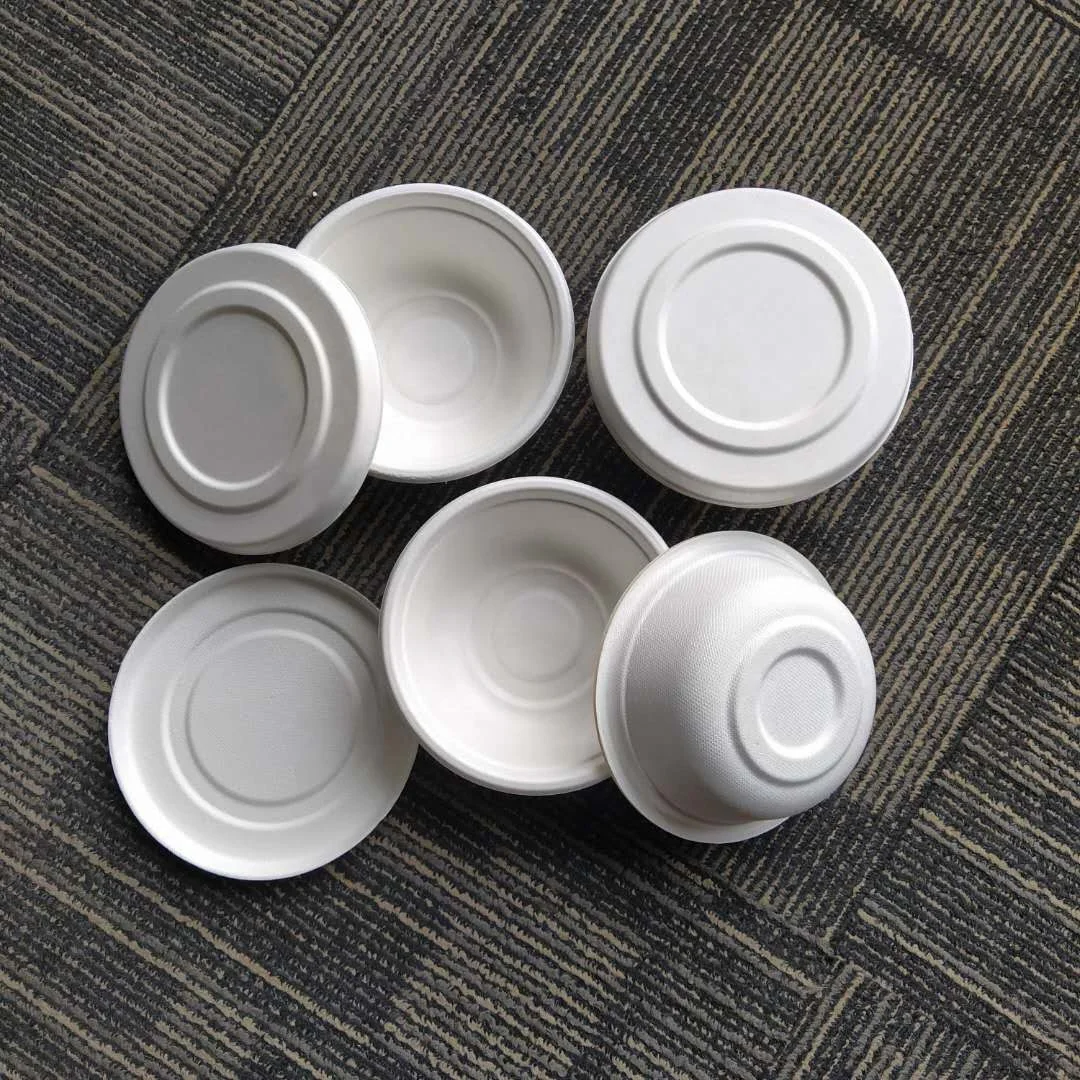 Eco Biodegradable 500 ml disposable sugarcane bagasse salad bowl sets bamboo tableware bio soup bowl with lid