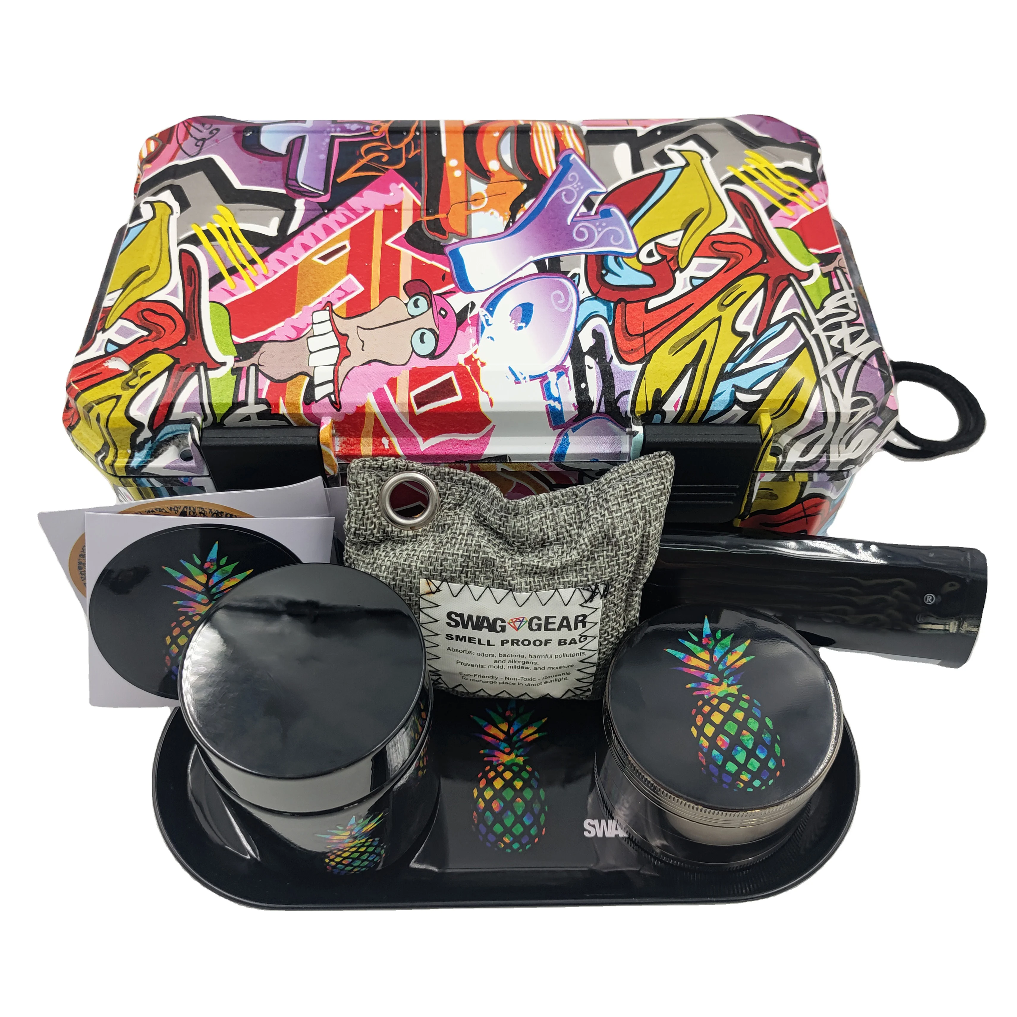 2024 luxury travel new smoking accessories box smell proof grinder kit smoking kit with custom logo