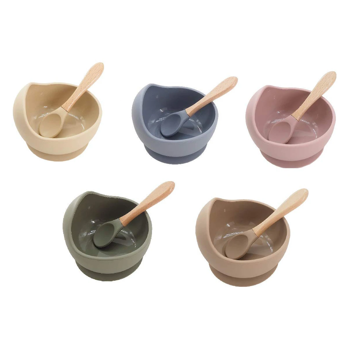 New born Bpa Free Eco-Friendly Newborn Food Grade Silicone Kids Dining Tableware Bowl Spoon Baby Feeding Set