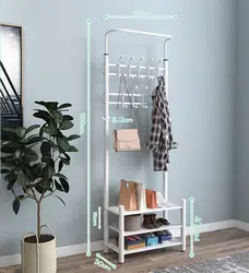 Three tier mediu Wall Mounted Clothes Coat Hat Hanger Hook Rack Metal Packing Room Furniture Coat rack and shoe rack combination