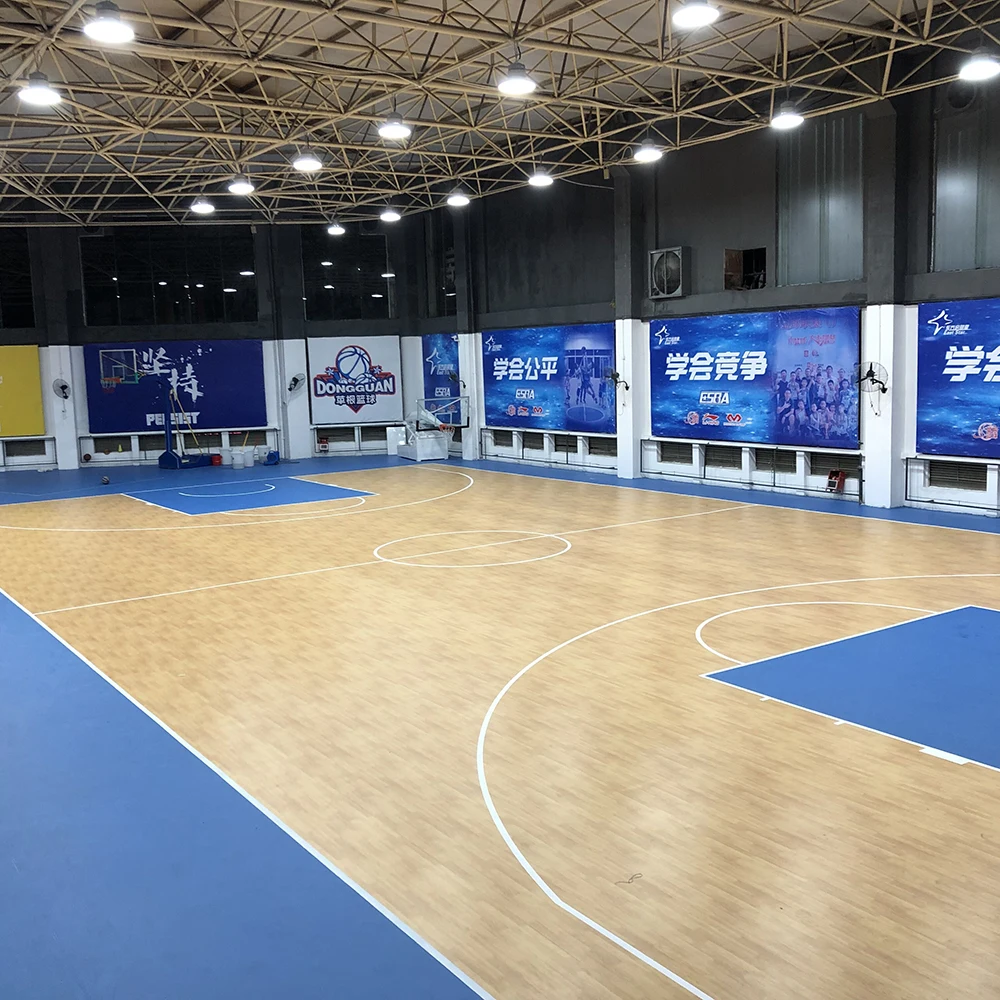 Modern PVC Vinyl Sport Flooring Tiles Waterproof Basketball Courts Indoor Gym Use Glue Installation Foam Grain Graphic Design