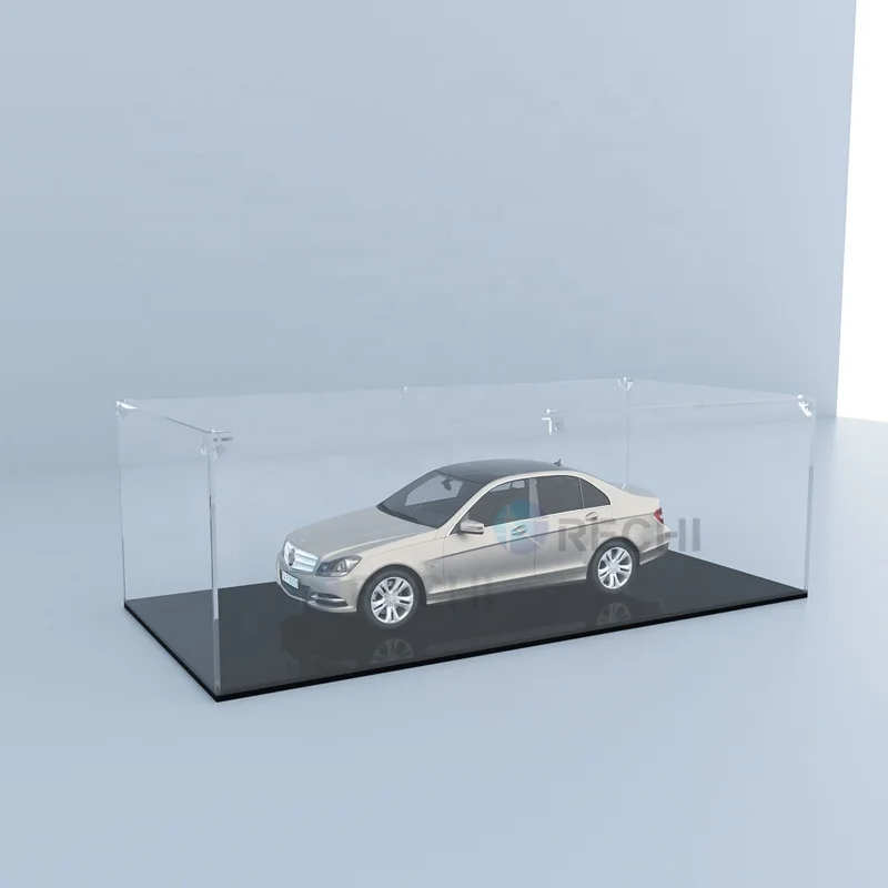RECHI Illuminated Acrylic Garage Kit Storage Display Box Acrylic Toy Car Model Display Showcase With Led Light & Dust-proof Box