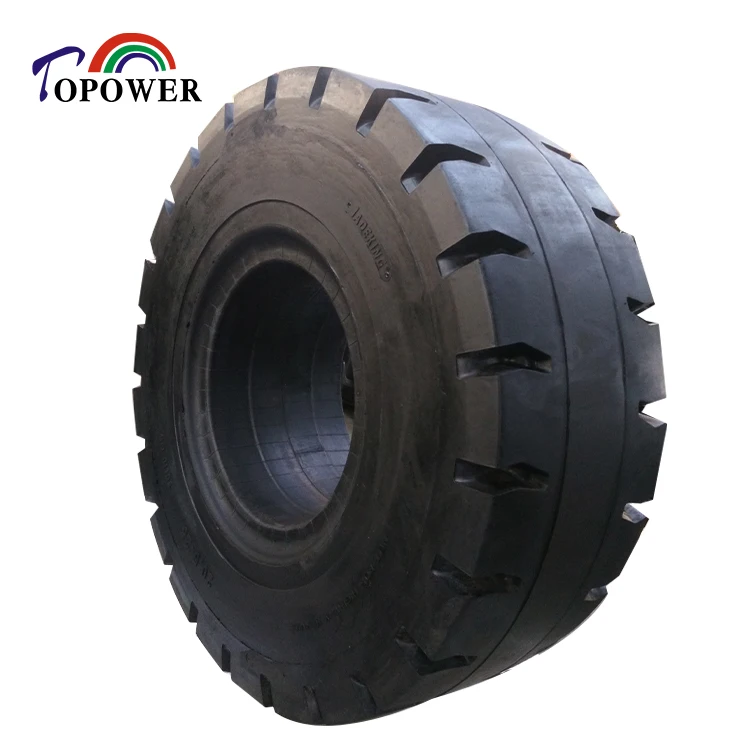 OTR solid rubber tire compatible with standard pneumatic rims typically used in most material handling applications