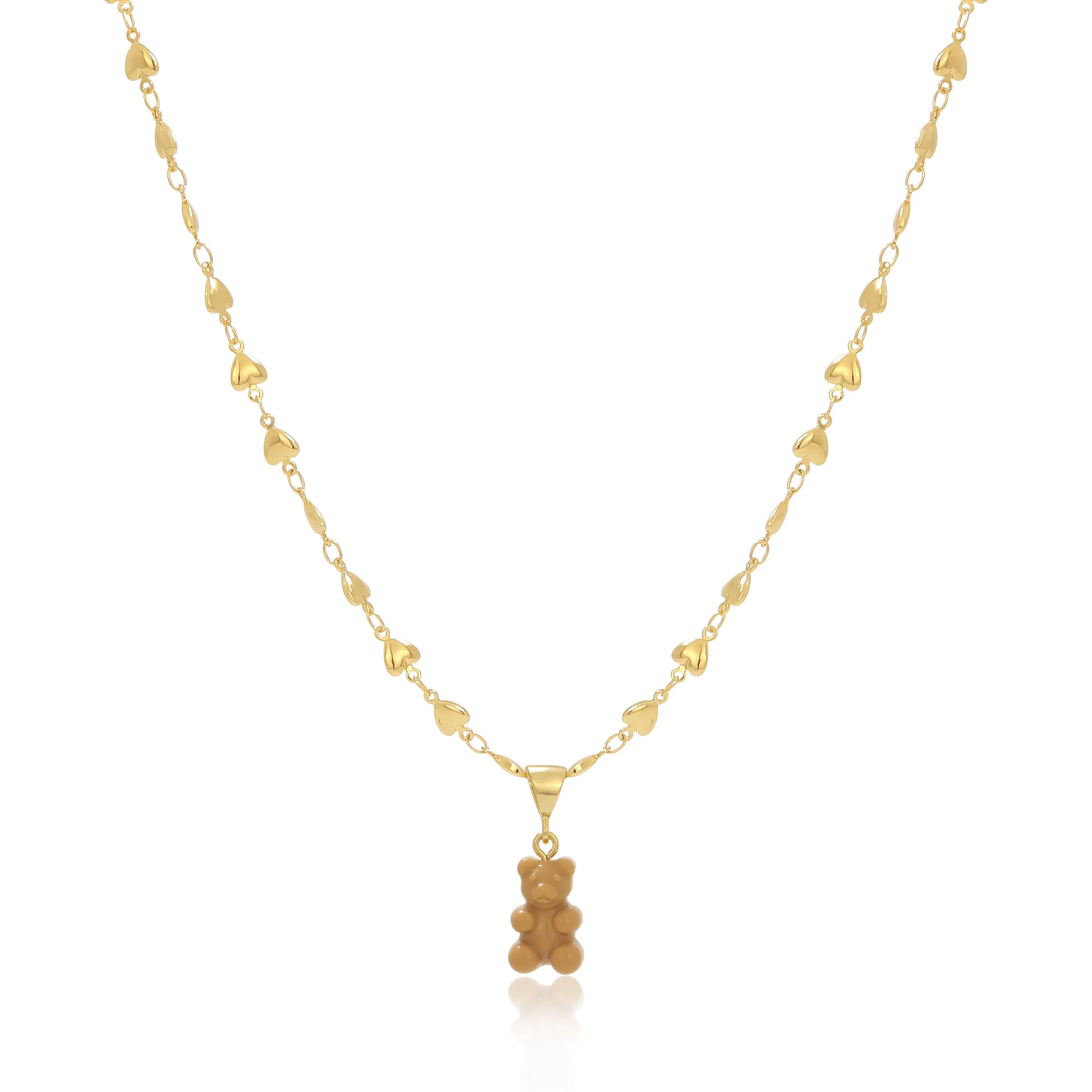 Fashion Jewelry Candy Color Gummy Bear Necklace Female Gold Plated Heart Chain Pendant Necklace