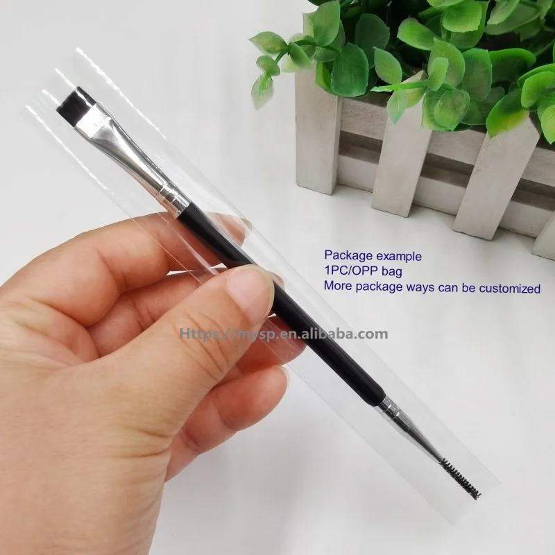 Professional Double End Ultra Thin Angled Flat Eye Brow Brush and Spoolie Brush Super Thin Hair Spoolie Duo Eyebrow Brush