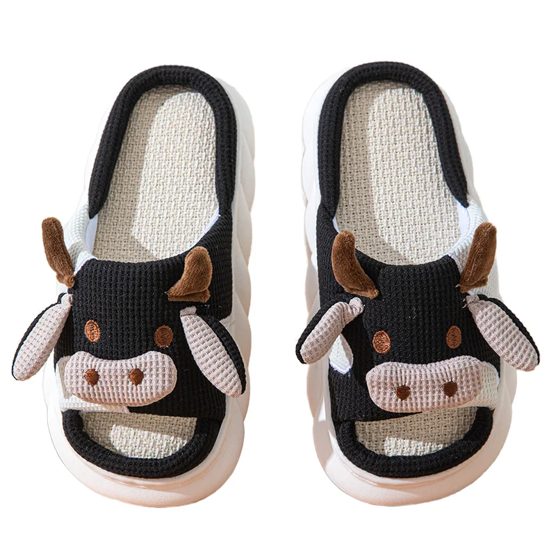 Wholesale Custom Lovely Home slippers Ladies Breathable Open Toe Oxen Floor Shoes Soft Four Seasons