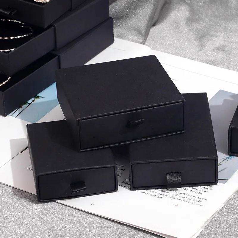 Luxury Unique Black Drawer Custom Silver Foil Logo Bracelet Jewelry Boxes Packaging
