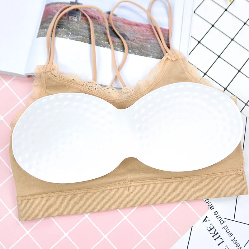 Seamless sexy lace ladies bra ribbed vest beauty back tube top sweet girl underwear