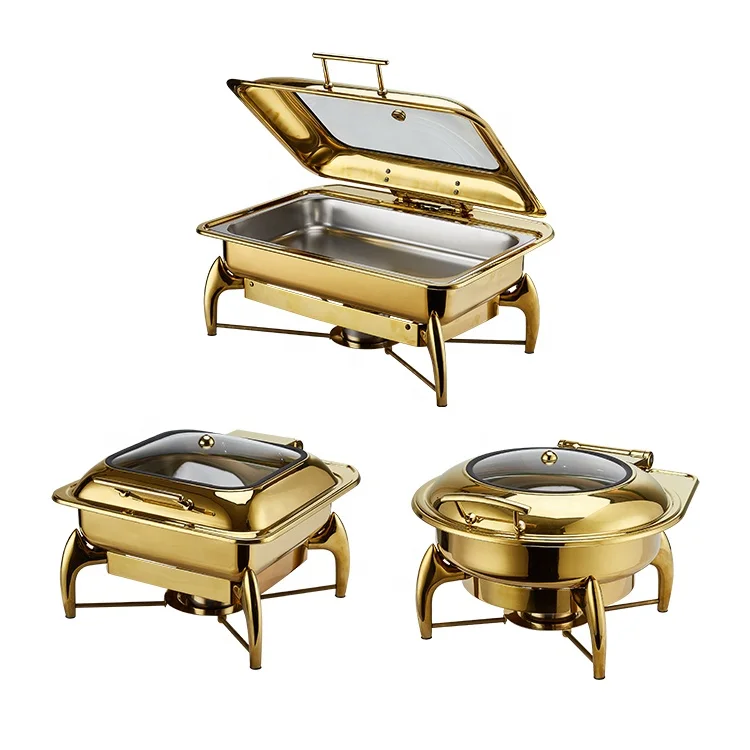 Прямоугольная тарелка из нержавеющей стали, оборудование для кейтеринга, двойная кастрюля, 9 л, золотая, с откидной крышкой