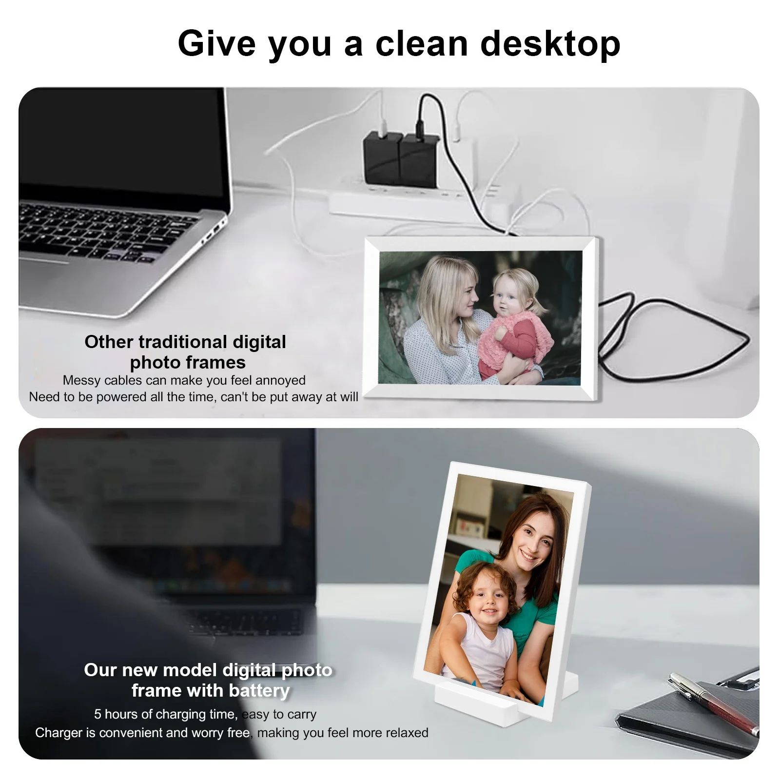 With delicate picture quality, intelligent connection, freeze heartbeat moment frameo with battery WiFi digital photo frame