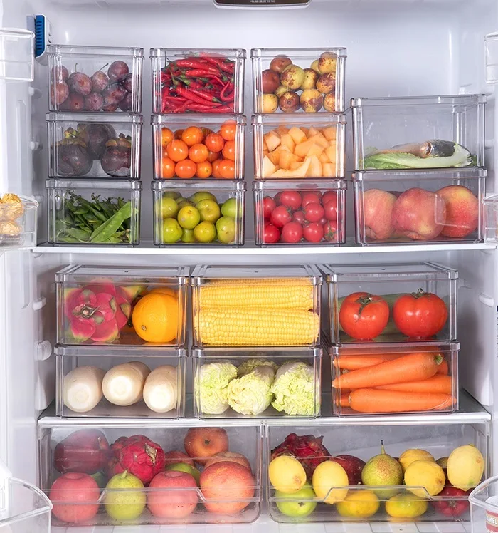 GREENSIDE Fridge Organizer Top Quality Fresh Keeping Stackable Box Plastic Food Container