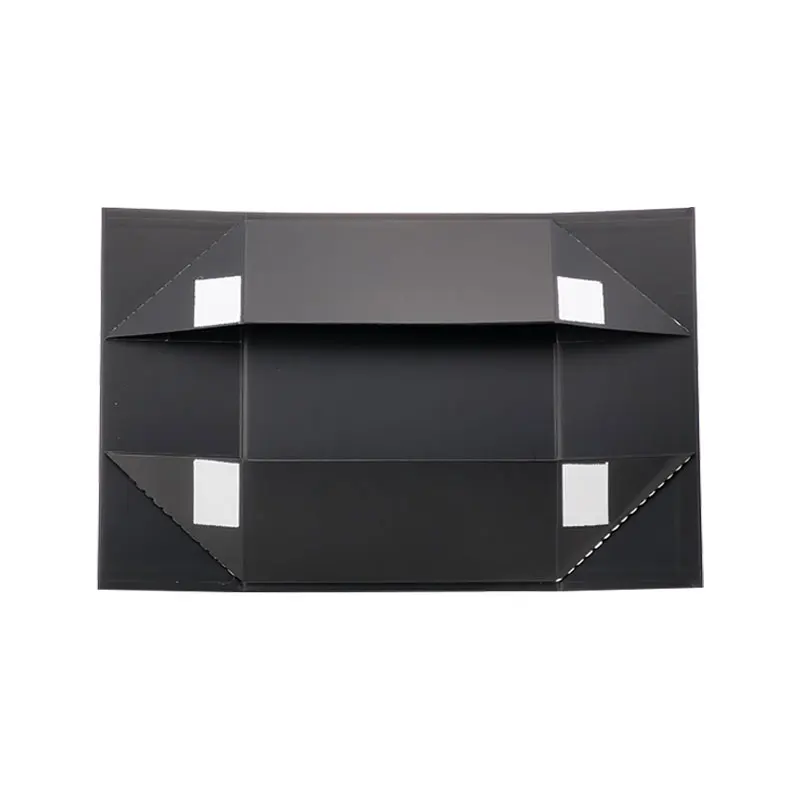 In stock low MOQ black color rigid flat magnetic folding gift box for gift pack