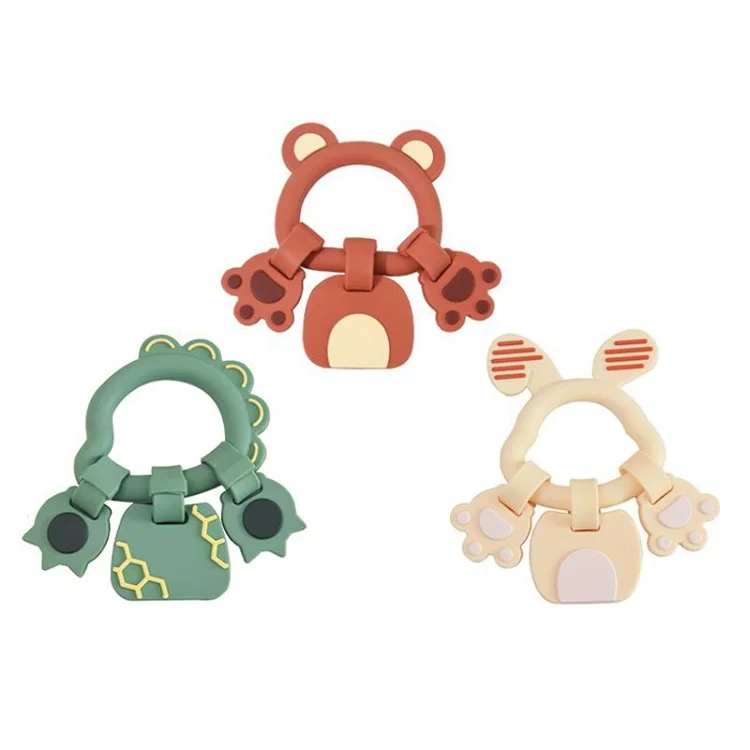 New Bpa Free Baby Silicone Teething Bracelets Key Teething Sticks Food Grade Silicone Dinosaur Rabbit Bunny Teether Baby Toys
