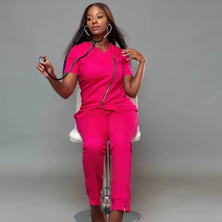 Top Quality Nurses Medical Uniforms Breathable Stretchable Zip Scrubs Suit Uniforms Women Scrubs Set Nursing Hospital Uniform