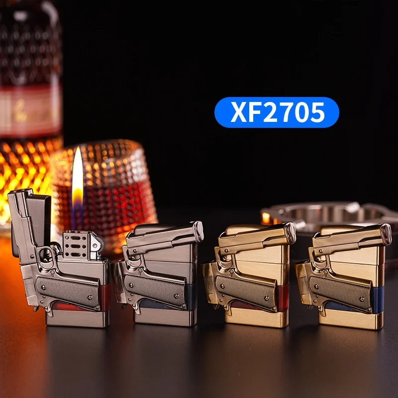 Creative Gun Head Shape Oil Lighter Gun Lighter Luxury Lighter with Transparent Gas Window Custom logo