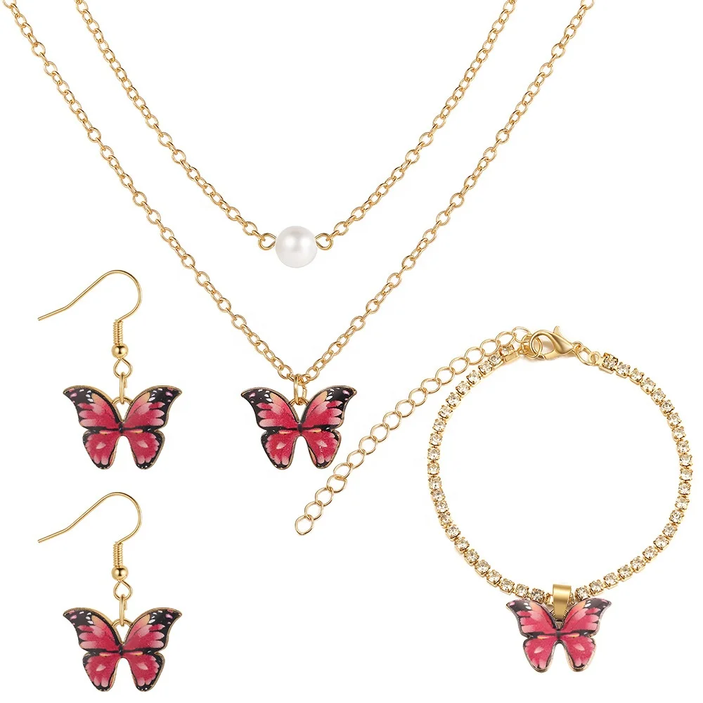 Hot Selling Cute Butterfly Chain Charms Necklace Set for Women Alloy Jewelry for Anniversary Gifts
