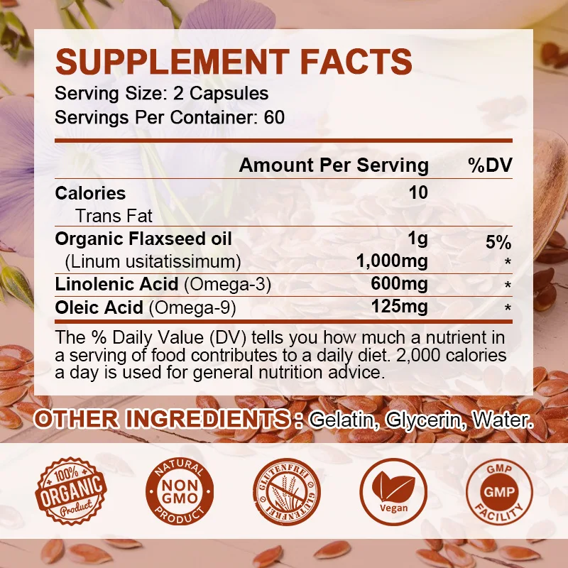 Alliwise OEM 60pcs Flaxseed Oil Softgel Capsules Omega 3 6 9 Fish Oil with Linolenic Aicd Oleic Acid Dietary Supplement