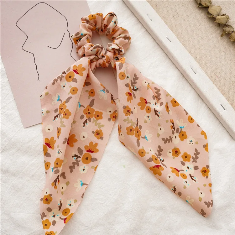 Hot Sale Women Floral Hair Scrunchie Bows Ponytail Holder Elastic Hairband Bow Knot Scrunchy Girls Hair Ties Hair Accessories