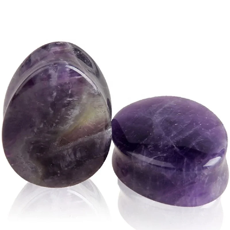 Amethyst Amazonite Teardrop Oval Ear Tunnels Organic Stone Expander Ear Plug Tunnel  Piercing Jewelry Set