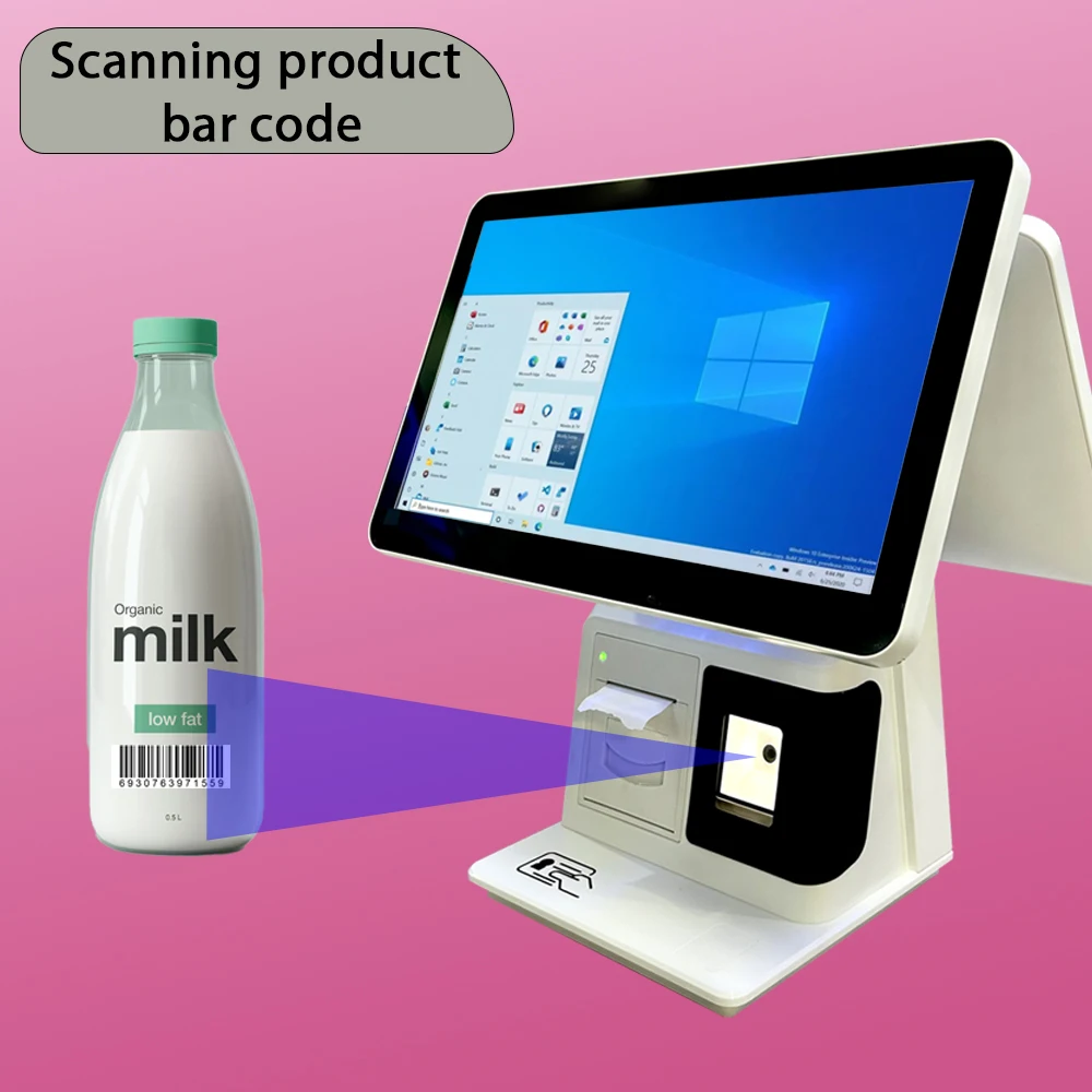 Dual Screen touch screen pos machine terminal windows PC computer android cash register pos printer all in one for restaurants