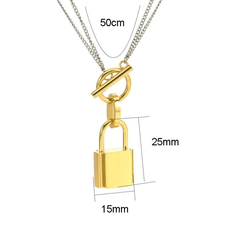 Custom Wholesale New Arrival Gold Plated Stainless Steel Trendy Waterproof Engrave-able Designers Lock Charm Necklace