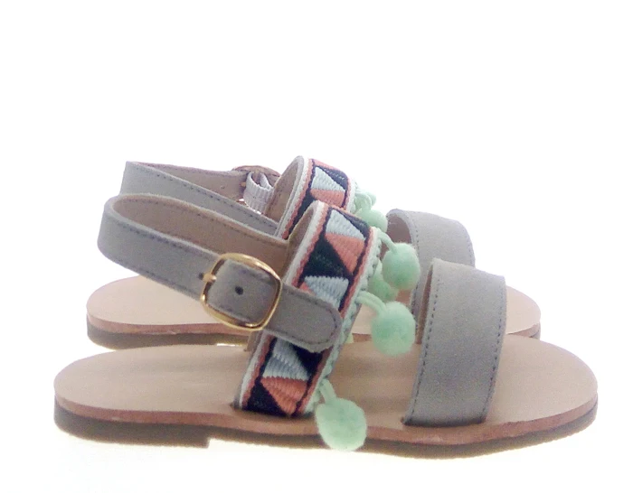 hottest pom pom teens big size genuine leather shoes sandals for kids girls