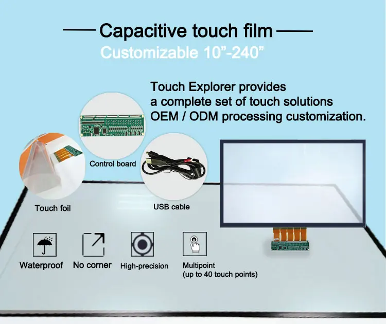 150 inch USB power fast response transparent multi capacitive touch screen foil NANO SENSOR for LCD TOUCH DISPLAY