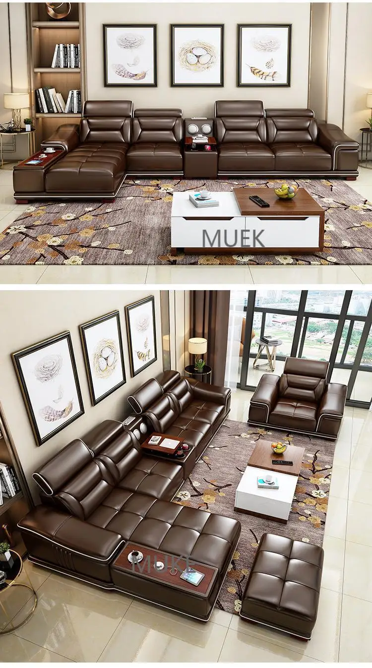 factory modern design sofa multifunctional adjustable height USB interface U shape leather living room sofa set Hotel Furniture