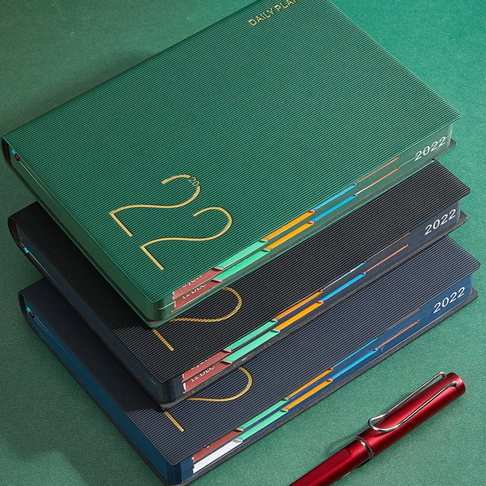 New Arrival 2022 Business, Planner A5 Leather Cheap Custom Elastic Strap Rainbow Index 365 Day Diary Hardcover Notebook/