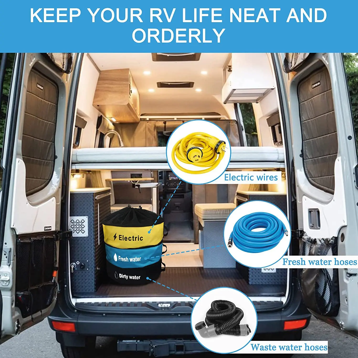 Factory Direct Waterproof RV Equipment Drawstring Storage Bag Utility Bag Different Colors Fresh Water Hoses Organizer Bag