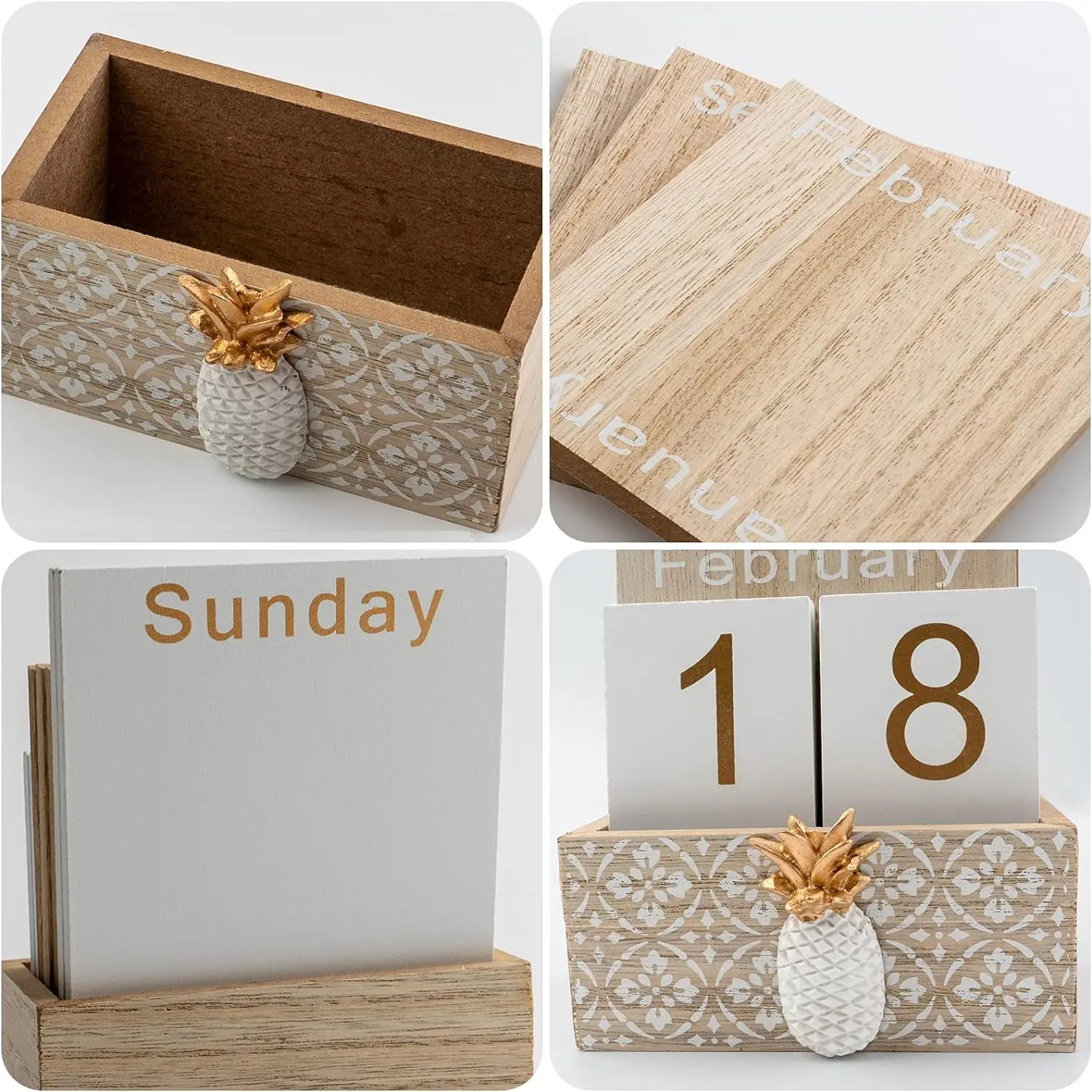 Desktop Perpetual Calendar Wooden Block Retro Calendar for Livingroom Office Shop Bar Desk Decor Week Month Day Display