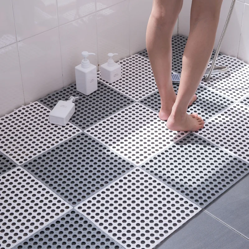 Anti Slip Shower Bathtub Non-slip TPE Plastic Non Slip Drain Hole DIY Square TPE Floor Bathroom Rug Shower Massage Bath Mat