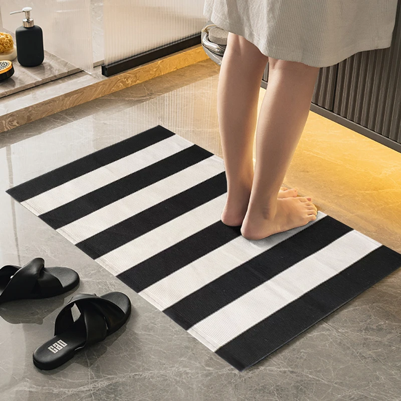 Black and White Indoor Outdoor Rug 5x8 Cotton Striped Modern Large Area Rug