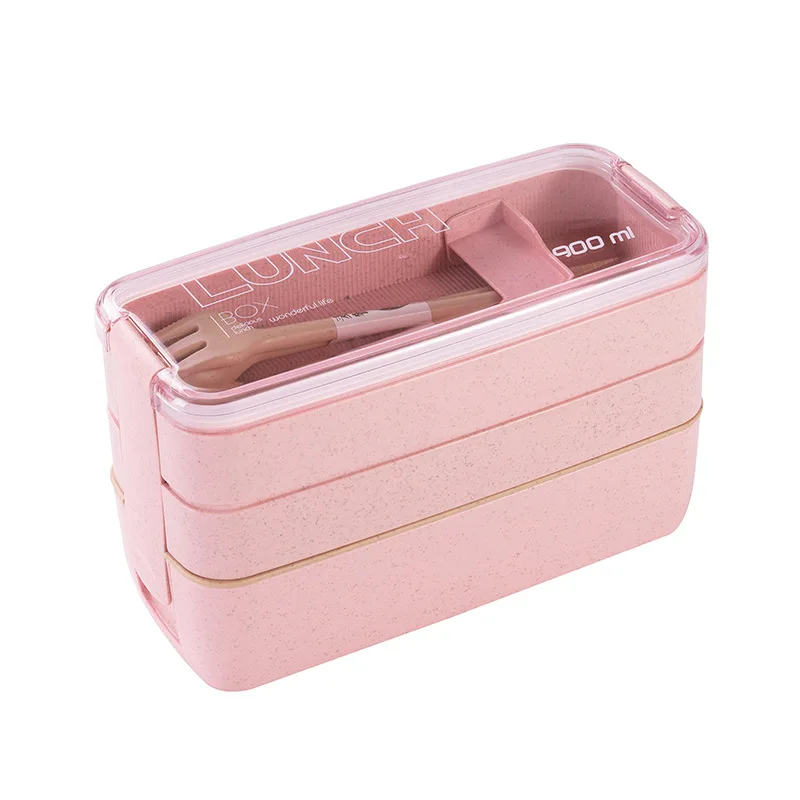 900ml Lunch box made of wheat straw, 3 layers bento box, microwaveable