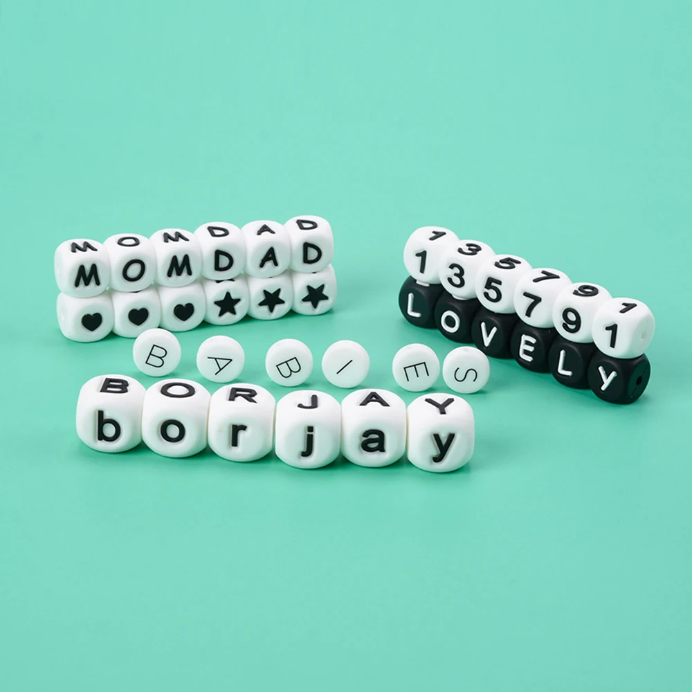 Baby Teether Silicone Beads Bpa Free 12mm 15mm Letter Silicon Bead Wholesale Focal Beads for Crafts