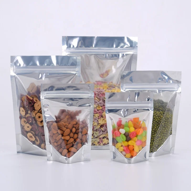 Glossy Reusable Laminated Aluminum Foil Food Delivery Ziplock Bags Yin Yang Stand up Pouch With clear Front