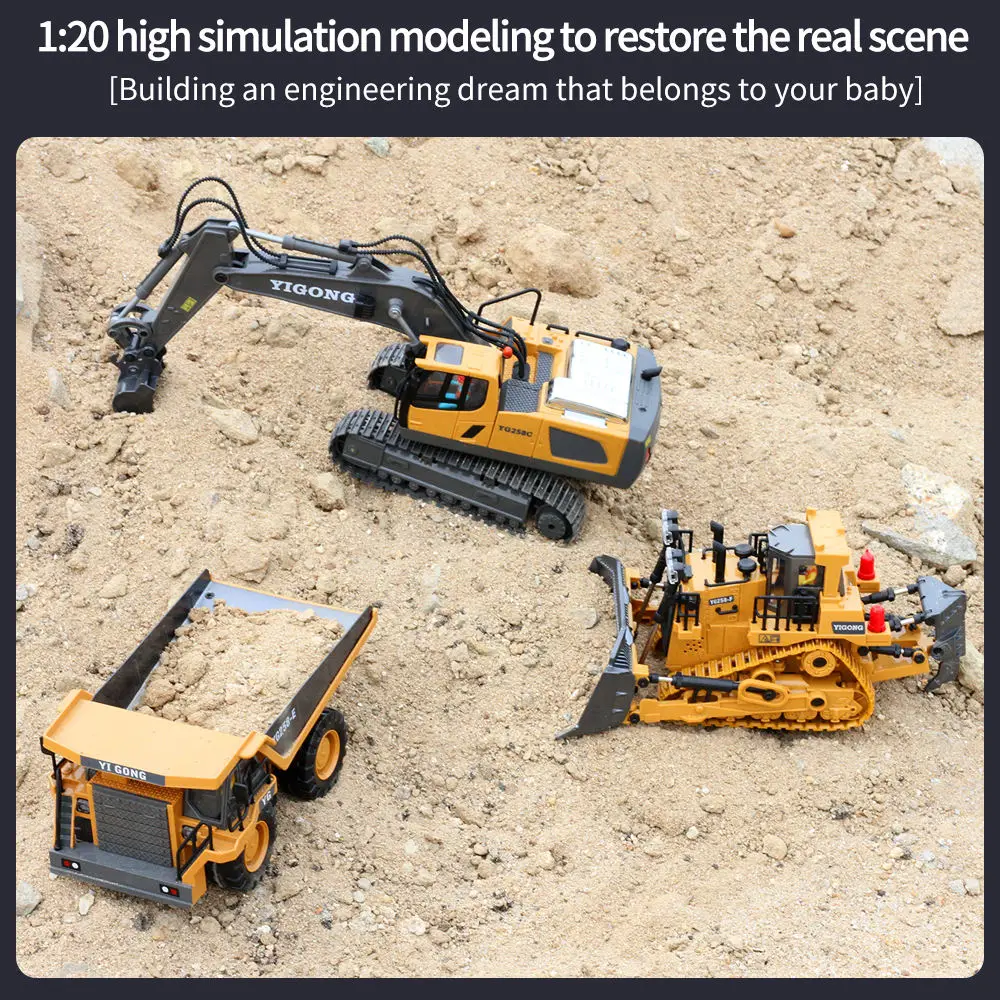 Wholesale 1/20 2.4GHz RC Excavator Bulldozer Remote Control Construction Truck Engineering Vehicles with Light Music
