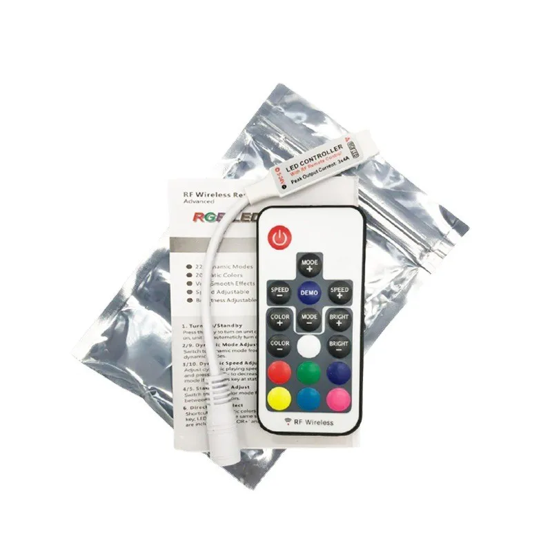Mini RF RGB LED Controller Dimmer DC 5V-24V 12A 17 Keys Wireless Remote Control for Changing LED Strip Lights