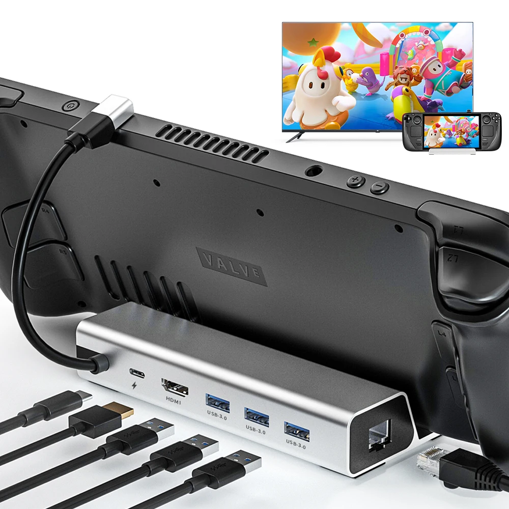 RGeek Steam Deck Dock TV Aluminum Docking 6 in 1 4K HUB with Gigabit Ethernet