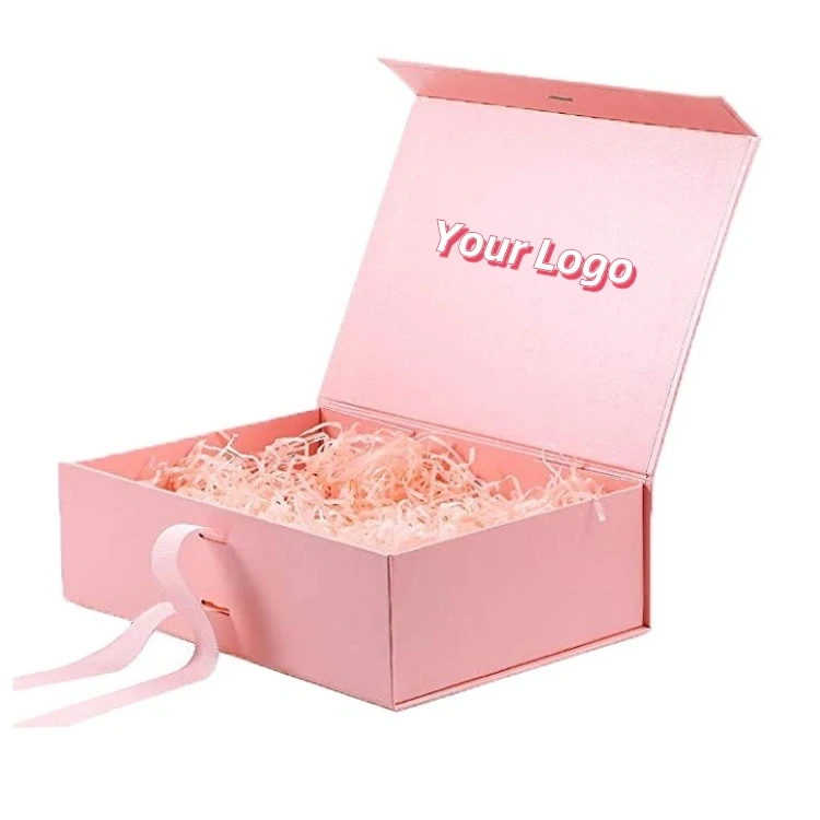 Free Design Custom Folding Magnetic Luxury Cardboard Paper Packaging Boxes For Gift Sets With Ribbon Bow