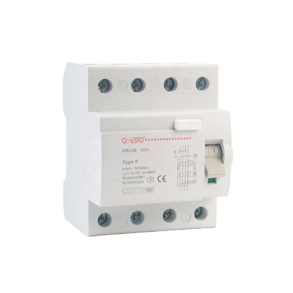 European Standard Type B RCD Circuit Breaker 2P 4P 240V 415V Residual Current Devices 16A 25A 40A 63A 80A 100A RCD Type B