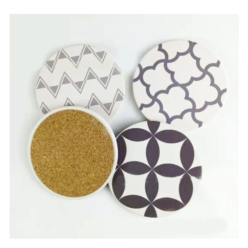 China Supplier Custom Logo Home Decor Design Absorbent Drink Cup Stone Marble Ceramic Coaster with Cork